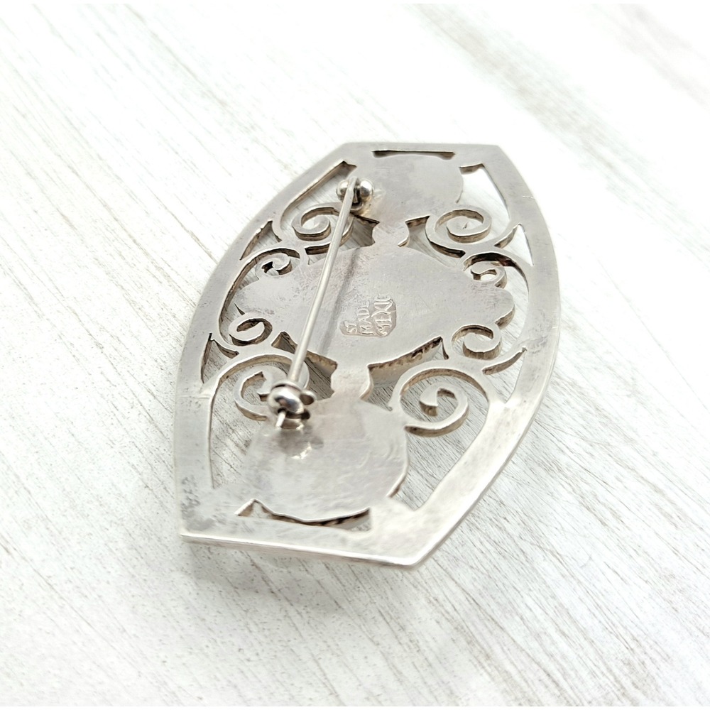 Vintage Sterling Silver Brooch Mid Century Mexico 925 Scroll Dome Pin - Picture 7 of 10